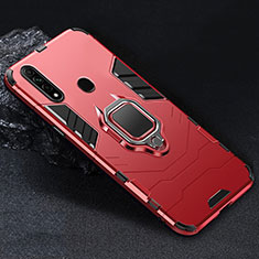 Silicone Matte Finish and Plastic Back Cover Case with Magnetic Finger Ring Stand for Oppo A31 Red