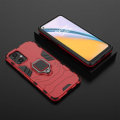 Silicone Matte Finish and Plastic Back Cover Case with Magnetic Finger Ring Stand for Oppo F21s Pro 5G Red