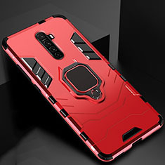Silicone Matte Finish and Plastic Back Cover Case with Magnetic Finger Ring Stand for Oppo Reno Ace Red