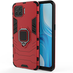 Silicone Matte Finish and Plastic Back Cover Case with Magnetic Finger Ring Stand for Oppo Reno4 Lite Red
