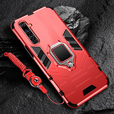 Silicone Matte Finish and Plastic Back Cover Case with Magnetic Finger Ring Stand for Realme 6 Pro Red
