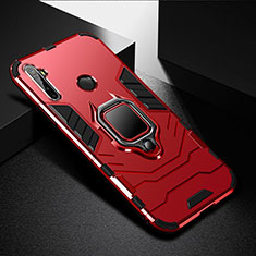 Silicone Matte Finish and Plastic Back Cover Case with Magnetic Finger Ring Stand for Realme Q Red