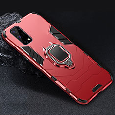 Silicone Matte Finish and Plastic Back Cover Case with Magnetic Finger Ring Stand for Realme V5 5G Red