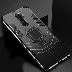 Silicone Matte Finish and Plastic Back Cover Case with Magnetic Finger Ring Stand for Realme X2 Pro Black