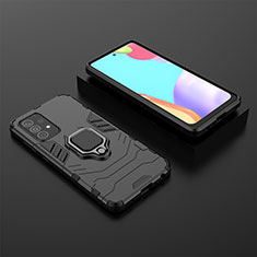 Silicone Matte Finish and Plastic Back Cover Case with Magnetic Finger Ring Stand for Samsung Galaxy A52 5G Black