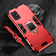 Silicone Matte Finish and Plastic Back Cover Case with Magnetic Finger Ring Stand for Samsung Galaxy A71 4G A715 Red