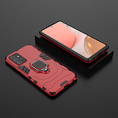 Silicone Matte Finish and Plastic Back Cover Case with Magnetic Finger Ring Stand for Samsung Galaxy A72 5G Red