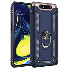 Silicone Matte Finish and Plastic Back Cover Case with Magnetic Finger Ring Stand for Samsung Galaxy A90 4G Blue