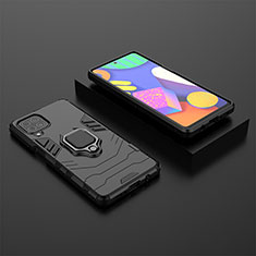 Silicone Matte Finish and Plastic Back Cover Case with Magnetic Finger Ring Stand for Samsung Galaxy F62 5G Black