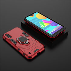 Silicone Matte Finish and Plastic Back Cover Case with Magnetic Finger Ring Stand for Samsung Galaxy M01 Red