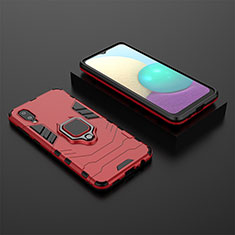 Silicone Matte Finish and Plastic Back Cover Case with Magnetic Finger Ring Stand for Samsung Galaxy M02 Red