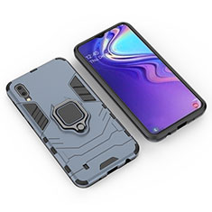 Silicone Matte Finish and Plastic Back Cover Case with Magnetic Finger Ring Stand for Samsung Galaxy M10 Blue