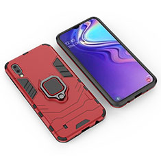 Silicone Matte Finish and Plastic Back Cover Case with Magnetic Finger Ring Stand for Samsung Galaxy M10 Red