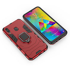 Silicone Matte Finish and Plastic Back Cover Case with Magnetic Finger Ring Stand for Samsung Galaxy M20 Red