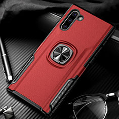 Silicone Matte Finish and Plastic Back Cover Case with Magnetic Finger Ring Stand for Samsung Galaxy Note 10 5G Red