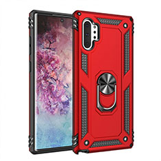 Silicone Matte Finish and Plastic Back Cover Case with Magnetic Finger Ring Stand for Samsung Galaxy Note 10 Plus 5G Red