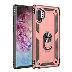 Silicone Matte Finish and Plastic Back Cover Case with Magnetic Finger Ring Stand for Samsung Galaxy Note 10 Plus 5G Rose Gold