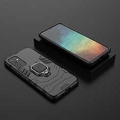 Silicone Matte Finish and Plastic Back Cover Case with Magnetic Finger Ring Stand for Samsung Galaxy Quantum2 5G Black