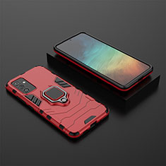 Silicone Matte Finish and Plastic Back Cover Case with Magnetic Finger Ring Stand for Samsung Galaxy Quantum2 5G Red