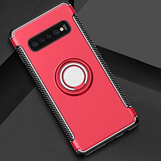 Silicone Matte Finish and Plastic Back Cover Case with Magnetic Finger Ring Stand for Samsung Galaxy S10 5G Red