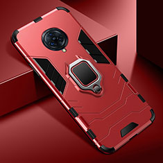 Silicone Matte Finish and Plastic Back Cover Case with Magnetic Finger Ring Stand for Vivo Nex 3 5G Red