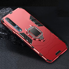 Silicone Matte Finish and Plastic Back Cover Case with Magnetic Finger Ring Stand for Xiaomi Mi 10 Red