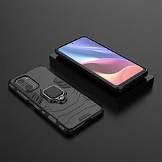 Silicone Matte Finish and Plastic Back Cover Case with Magnetic Finger Ring Stand for Xiaomi Mi 11X Pro 5G Black