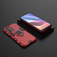 Silicone Matte Finish and Plastic Back Cover Case with Magnetic Finger Ring Stand for Xiaomi Mi 11X Pro 5G Red