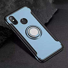 Silicone Matte Finish and Plastic Back Cover Case with Magnetic Finger Ring Stand for Xiaomi Mi 8 Blue