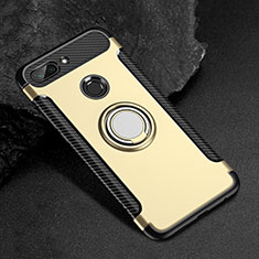 Silicone Matte Finish and Plastic Back Cover Case with Magnetic Finger Ring Stand for Xiaomi Mi 8 Lite Gold