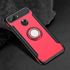 Silicone Matte Finish and Plastic Back Cover Case with Magnetic Finger Ring Stand for Xiaomi Mi 8 Lite Red