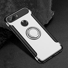 Silicone Matte Finish and Plastic Back Cover Case with Magnetic Finger Ring Stand for Xiaomi Mi 8 Lite Silver
