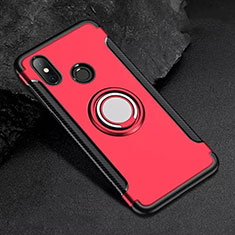Silicone Matte Finish and Plastic Back Cover Case with Magnetic Finger Ring Stand for Xiaomi Mi 8 Red