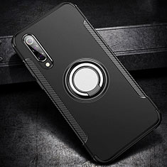 Silicone Matte Finish and Plastic Back Cover Case with Magnetic Finger Ring Stand for Xiaomi Mi 9 Black