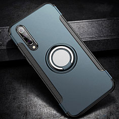 Silicone Matte Finish and Plastic Back Cover Case with Magnetic Finger Ring Stand for Xiaomi Mi 9 Cyan