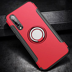 Silicone Matte Finish and Plastic Back Cover Case with Magnetic Finger Ring Stand for Xiaomi Mi 9 Lite Red