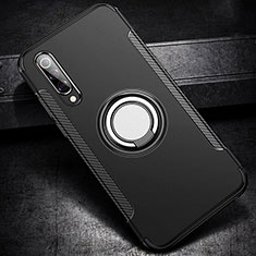 Silicone Matte Finish and Plastic Back Cover Case with Magnetic Finger Ring Stand for Xiaomi Mi 9 SE Black