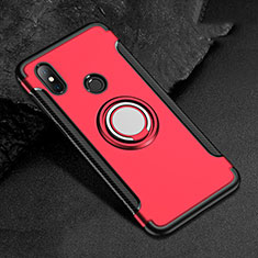 Silicone Matte Finish and Plastic Back Cover Case with Magnetic Finger Ring Stand for Xiaomi Mi A2 Lite Red