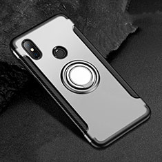 Silicone Matte Finish and Plastic Back Cover Case with Magnetic Finger Ring Stand for Xiaomi Mi A2 Lite Silver