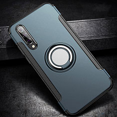 Silicone Matte Finish and Plastic Back Cover Case with Magnetic Finger Ring Stand for Xiaomi Mi A3 Lite Cyan