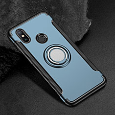 Silicone Matte Finish and Plastic Back Cover Case with Magnetic Finger Ring Stand for Xiaomi Mi Max 3 Blue
