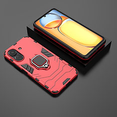 Silicone Matte Finish and Plastic Back Cover Case with Magnetic Finger Ring Stand for Xiaomi Poco C65 Red