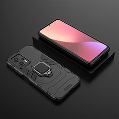 Silicone Matte Finish and Plastic Back Cover Case with Magnetic Finger Ring Stand for Xiaomi Poco X4 GT 5G Black