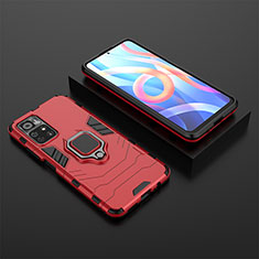 Silicone Matte Finish and Plastic Back Cover Case with Magnetic Finger Ring Stand for Xiaomi Redmi Note 11S 5G Red