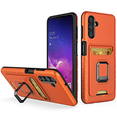 Silicone Matte Finish and Plastic Back Cover Case with Magnetic Finger Ring Stand J01S for Samsung Galaxy A04s Orange