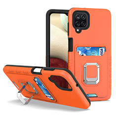 Silicone Matte Finish and Plastic Back Cover Case with Magnetic Finger Ring Stand J01S for Samsung Galaxy A12 5G Orange