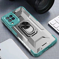 Silicone Matte Finish and Plastic Back Cover Case with Magnetic Finger Ring Stand J01S for Samsung Galaxy M22 4G Green