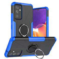 Silicone Matte Finish and Plastic Back Cover Case with Magnetic Finger Ring Stand J01X for Samsung Galaxy A05s Blue