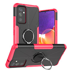 Silicone Matte Finish and Plastic Back Cover Case with Magnetic Finger Ring Stand J01X for Samsung Galaxy A05s Hot Pink