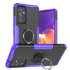Silicone Matte Finish and Plastic Back Cover Case with Magnetic Finger Ring Stand J01X for Samsung Galaxy A05s Purple